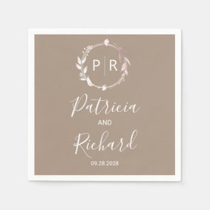 Serviette En Papier Grullo fausse feuille Monogram Mariage Napkins