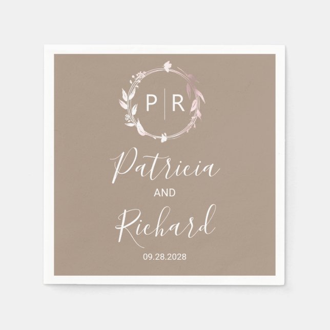 Serviette En Papier Grullo fausse feuille Monogram Mariage Napkins (Devant)