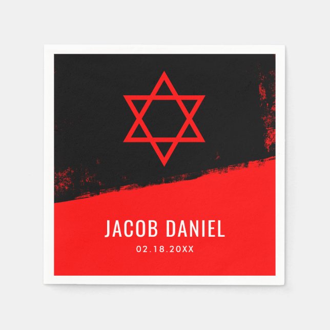 Serviette En Papier Grunge Red Black Bar Mitzvah (Devant)