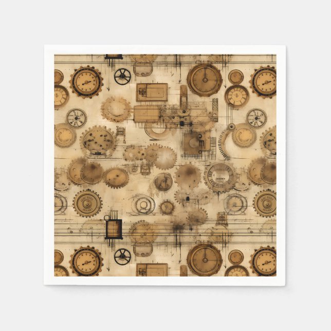 Serviette En Papier Grunge Rustic Steampunk Horloge (4) (Devant)