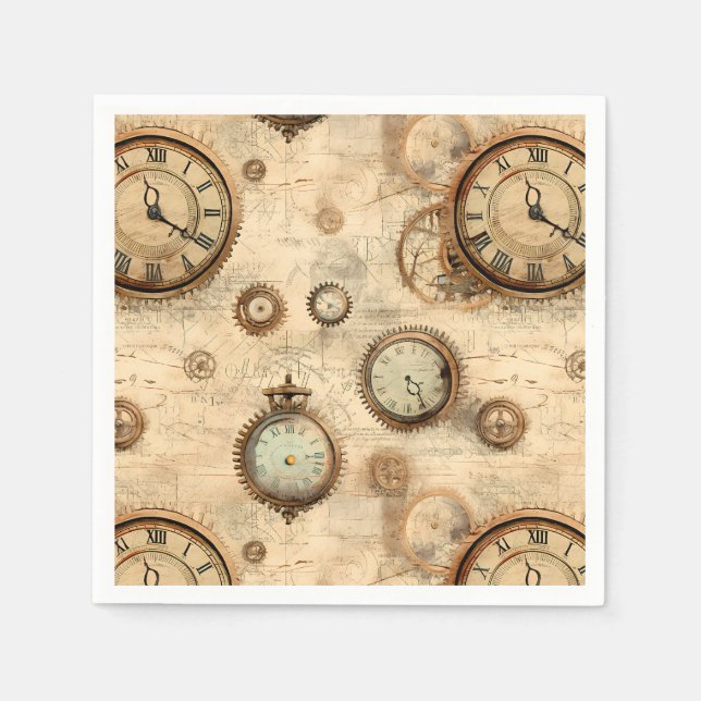Serviette En Papier Grunge Rustic Steampunk Horloge (6) (Devant)