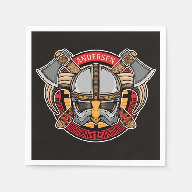 Serviette En Papier Guerrier Viking Nordique AJOUTER NOM Hache Nordiqu (Devant)