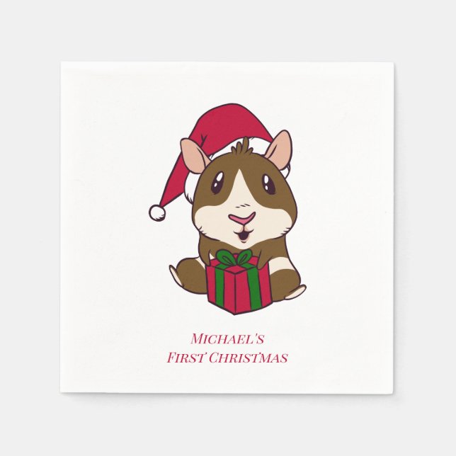 Serviette En Papier Guinée Pig premier Noël Fêtes Personnalisées (Devant)