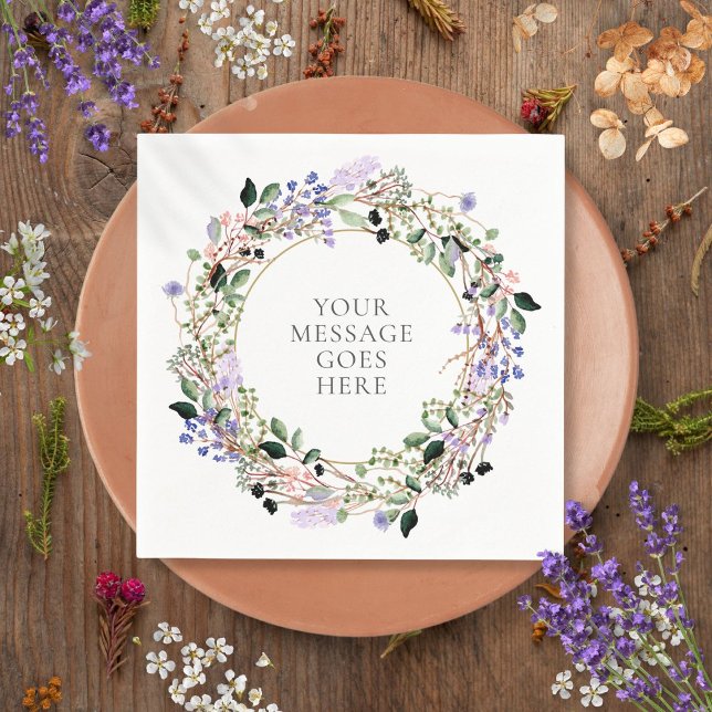 Serviette En Papier Guirlande de feuillage de verdure florale de lavan (Lavender Floral Greenery Foliage Garland Napkins)