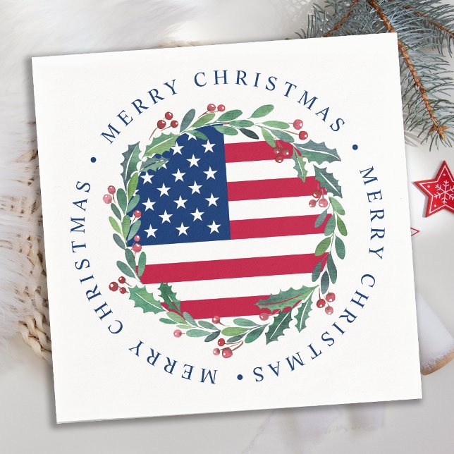 Serviette En Papier Guirlande de Noël patriotique du drapeau américain (Créateur téléchargé)