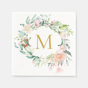 Serviette En Papier Guirlande de roses à monogramme doré Floral