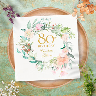 Serviette En Papier Guirlande de roses d'été pour 80 ans