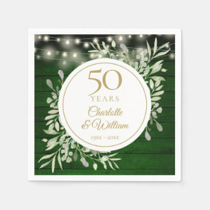 Serviette En Papier Guirlande lumineuse en bois vert feuillage 50e ann
