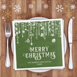 Serviette En Papier Guirlande Lumineuse Verte Fête de Noël