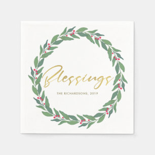 SERVIETTE EN PAPIER GUIRLANDE ROUGE DE BÉNÉDICTIONS DE NOËL DE BAIE