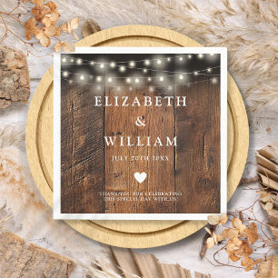 Serviette En Papier Guirlandes Lumineuses Bois Rustique Bohème Mariage