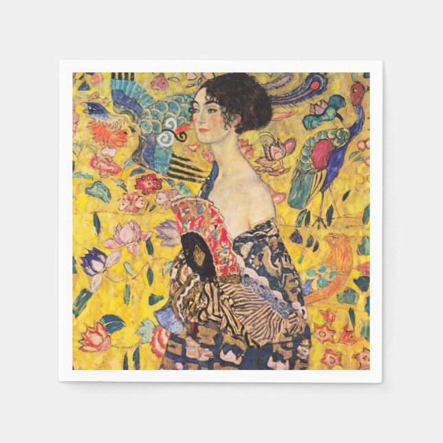 Serviette En Papier Gustav Klimt - Dame avec ventilateur (Devant)