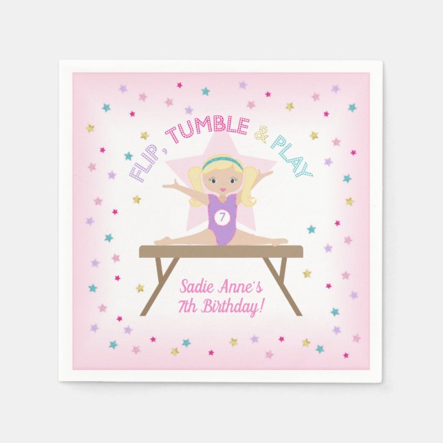 Serviette En Papier Gymnaste Blonde Gymnastique Jump Anniversaire (Devant)