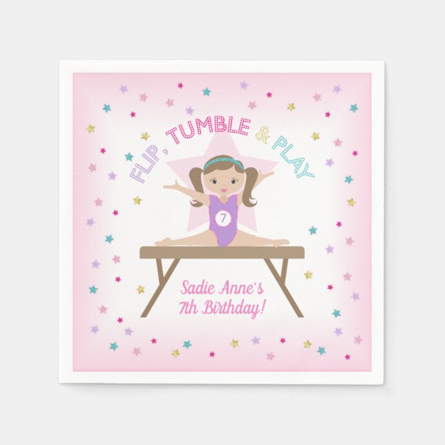 Serviette En Papier Gymnaste Brown cheveux Gymnastique Jump Anniversai (Devant)