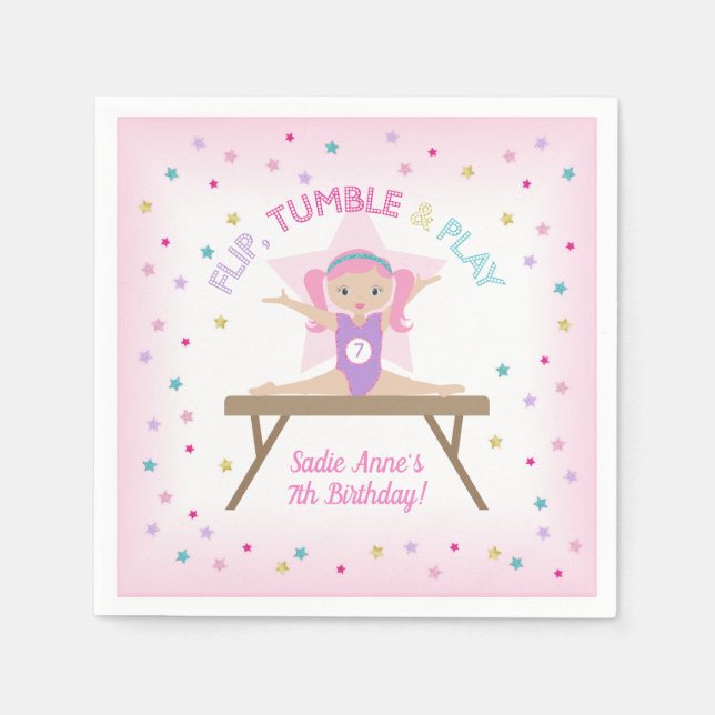 Serviette En Papier Gymnaste Pink Hair Gymnastique Jump Anniversaire (Devant)