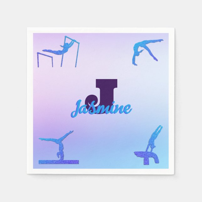 Serviette En Papier Gymnastique féminine Monogramme bleu violet person (Devant)