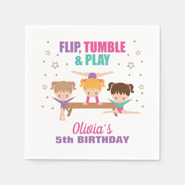 Serviette En Papier Gymnastique rose violet turquoise fille Anniversai (Devant)