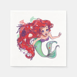 Serviette En Papier Hair Princesse Ariel aquarelle décorée