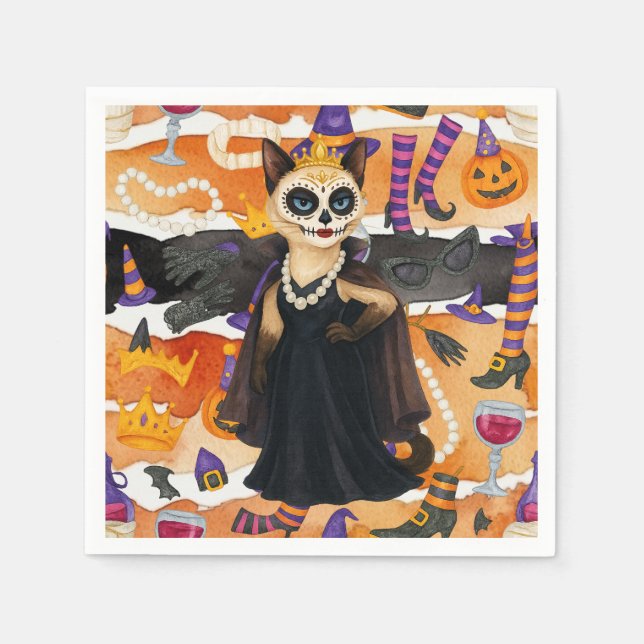 Serviette En Papier Halloween à thème pour Amoureux de les chats avec  (Devant)