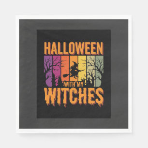Serviette En Papier Halloween Avec Mes Sorcières Rétro Coucher De Sole