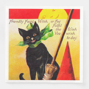 Serviette En Papier Halloween chat noir Vacances vintage fête serviett