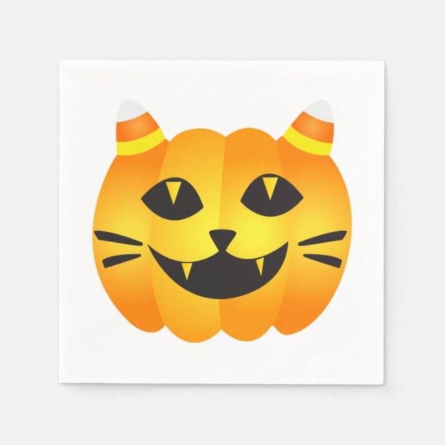 Serviette En Papier Halloween Chat-o'-Lanterne (Devant)