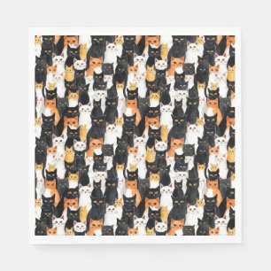 Serviette En Papier Halloween Chats noirs blancs orange