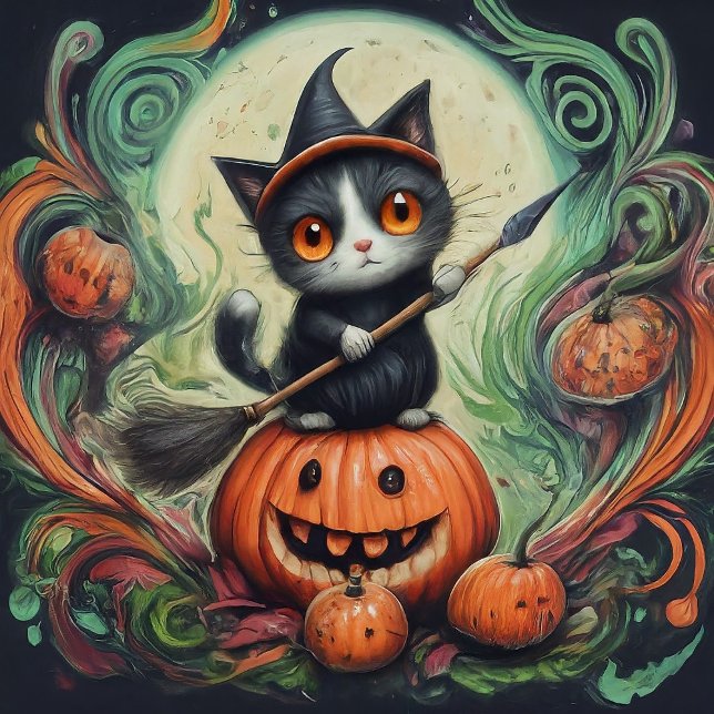 Serviette En Papier Halloween chatte-sorcière et citrouille Hallowee (Créateur téléchargé)