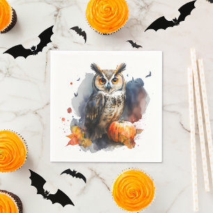 Serviette En Papier Halloween Chouette aquarelle