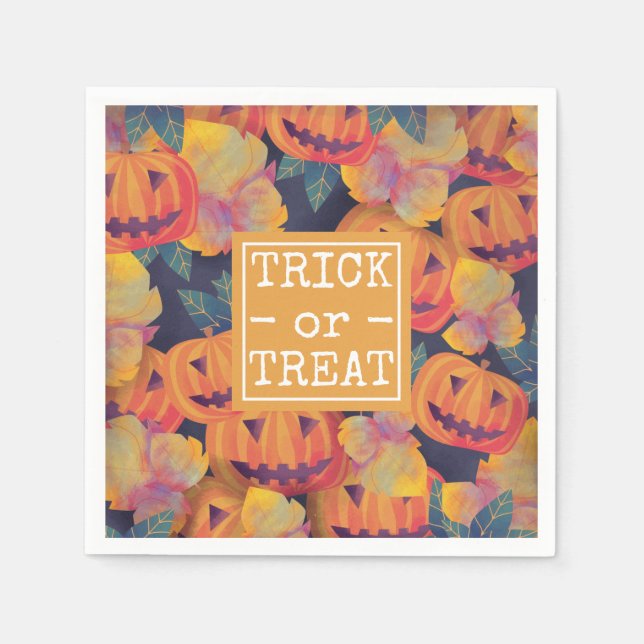 Serviette En Papier Halloween Citrouilles Trou ou traitement | Serviet (Devant)