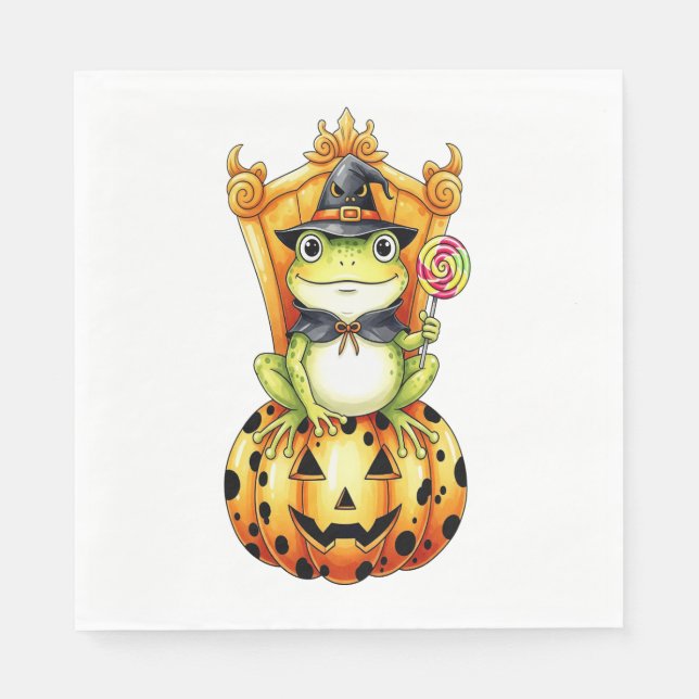 Serviette En Papier Halloween Cute Frog sur Citrouille (Devant)