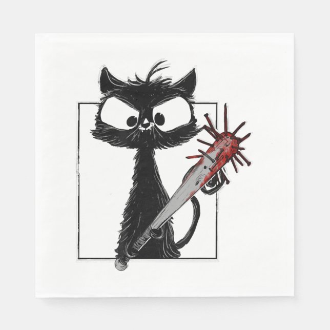 Serviette En Papier Halloween de baseball de chat noir (Devant)