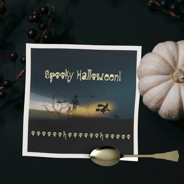 Serviette En Papier Halloween éffrayant Château de sorcières chauves-s (Spooky Halloween Witch Castle Bats Skulls Napkins ©Susanne Sachers - Sunny Mind Design 🌞)