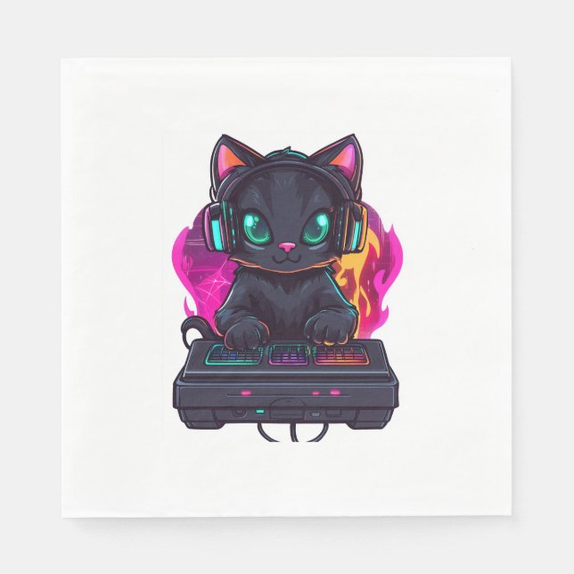 Serviette En Papier Halloween Éffrayant Gamer Cat (Devant)