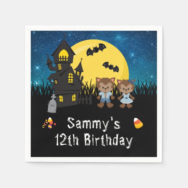 Serviette En Papier Halloween fête d'anniversaire Werewolf Blue (Devant)