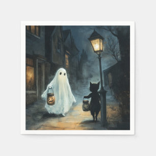 Serviette En Papier Halloween Ghost et Rencontre de chat