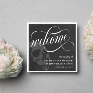 Serviette En Papier Halloween Goth Mariage Bienvenue au crâne