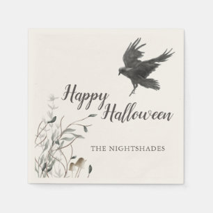 Serviette En Papier Halloween gothique éffrayant   Corbeau noir