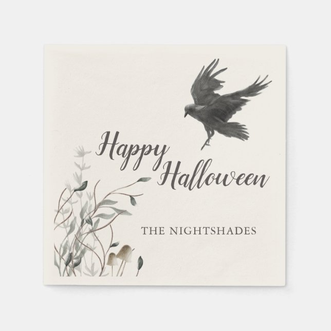 Serviette En Papier Halloween gothique éffrayant | Corbeau noir (Devant)