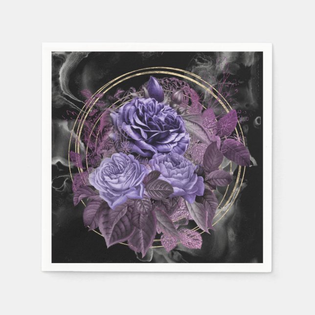 Serviette En Papier Halloween gothique violet Roses (Devant)