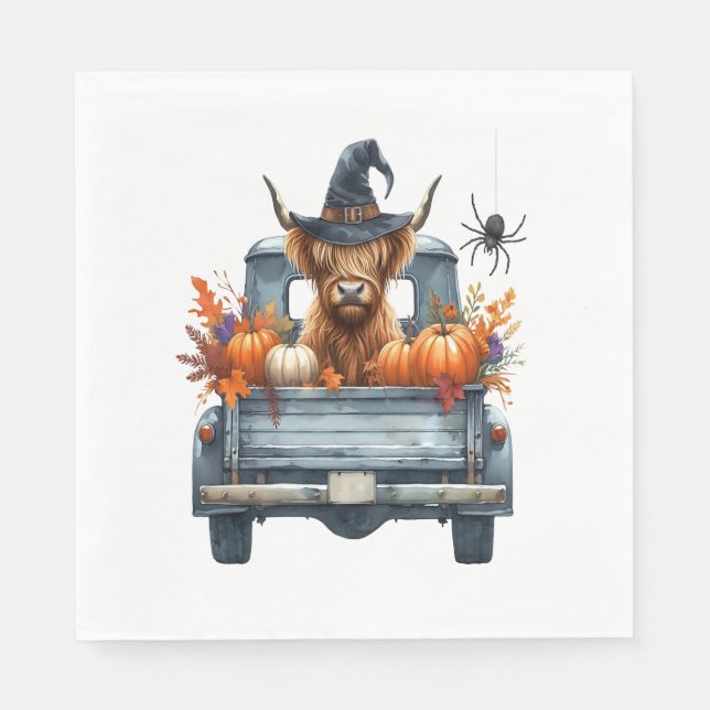 Serviette En Papier Halloween Highland Cow automne (Devant)