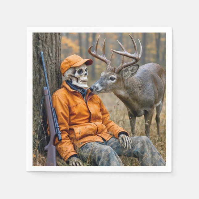 Serviette En Papier Halloween Hunter Skeleton With a Buck (Devant)