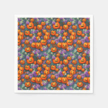 Halloween Jack-o'-lanternes Et Fleurs Violettes