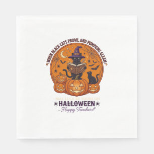 Serviette En Papier Halloween Joyeux Professeur Chat Noir Sorcière Cha