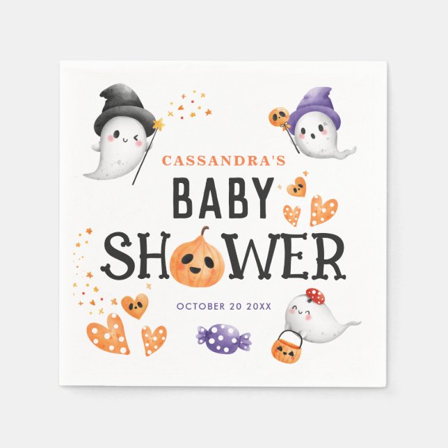 Serviette En Papier Halloween Little Boo Baby shower mignon Fantômes (Devant)