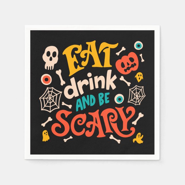 Serviette En Papier Halloween Mangez Boire Et Soyez Effrayant Script M (Devant)