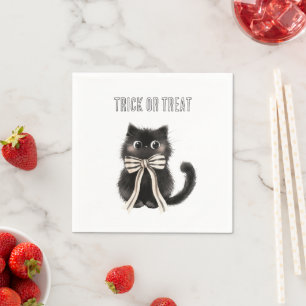 Serviette En Papier Halloween Mignon Chat Noir Trick or Treat