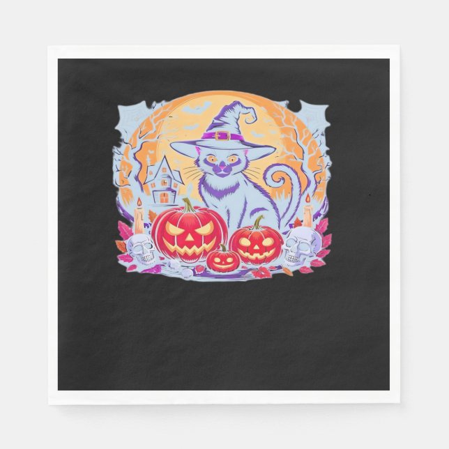 Serviette En Papier Halloween mignon Fantôme Citrouille Chat classique (Devant)