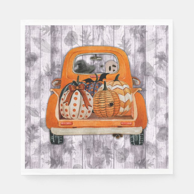 Serviette En Papier Halloween moisson orange camionnette avec citrouil (Devant)