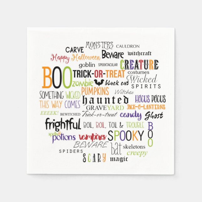 Serviette En Papier Halloween Mots Typographie Amusants (Devant)